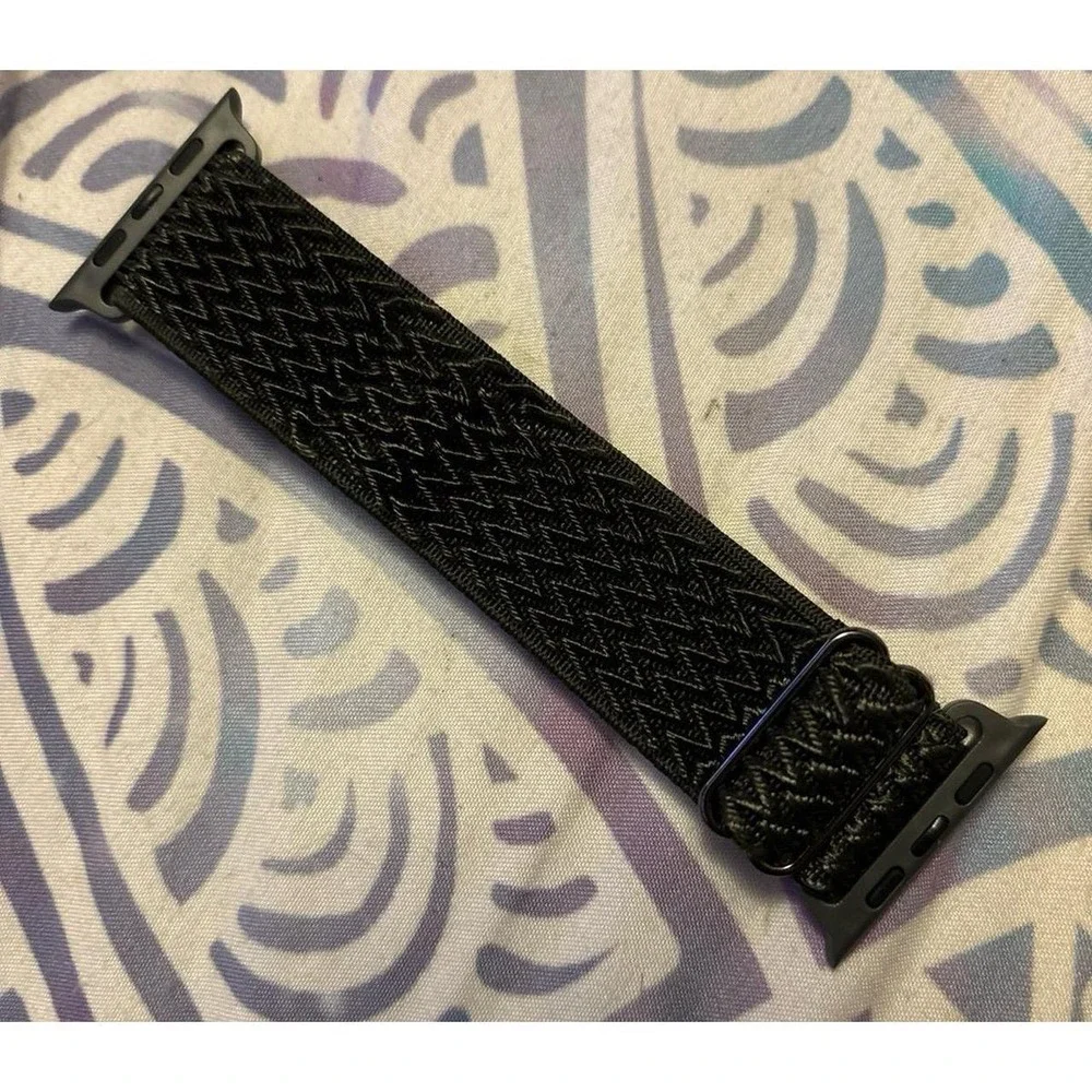 NEW Black Adjustable Nylon Stretch Solo Band for Apple Watch 42mm/44mm/45mm